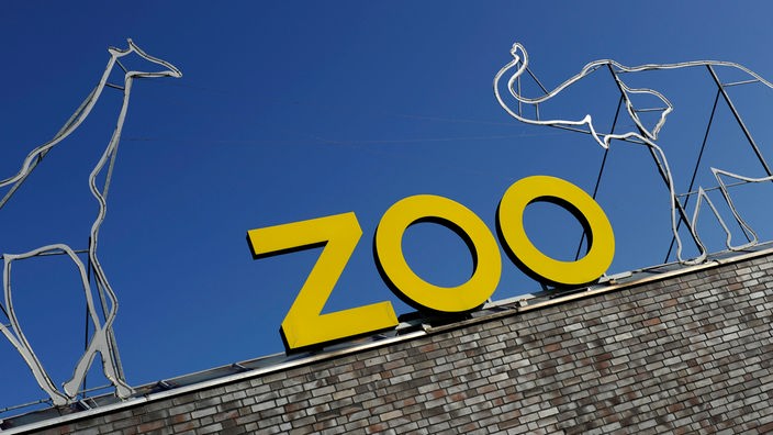 Der Schriftzug "Zoo" mit den Umrissen von Giraffe und Elefant am Haupteingang des Kölner Zoos
