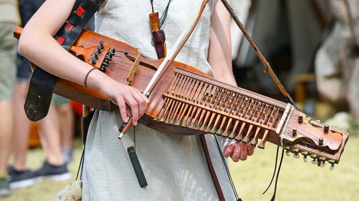 Das schwedische Instrument Nyckelharpa.