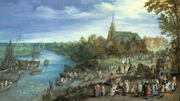 Dorf am Fluss (Kirchweih in Schelle), Gemälde von Jan Brueghel d- Älteren, 1614