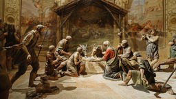 Jesu Geburt, Krippenszene mit der heiligen Familie und Hirten aus lebensgroßen Terracottafiguren und Fresken aus der III. Kapelle des Sacro Monte di Varese. 