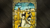 Der heilige Bernhard von Clairvaux betet während der Ernte, Glasgemälde, ehemals im Kreuzgang des Klosters St. Aposteln in Köln