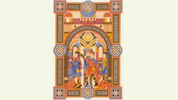 Mittelalter: Buchmalereien Buchmalerei zu den Psalmen Davids - Musikanten mit Instrumenten - um 1000