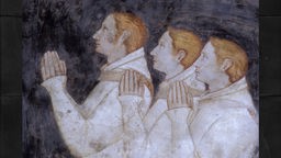 Stefano Porro und seine Familie vor dem Heiligen Stephanus, Ausschnitt: Die drei Soehne des Stefano Porro. Fresko, um 1370