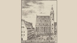 Thomaskirche und Thomasschule im Jahre 1723