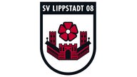 Das Logo des SV Lippstadt 08: ein Wappen mit einer Büte in rot mit schwarzer Umrandung über einer Illustration des Lippstädter Schlosses