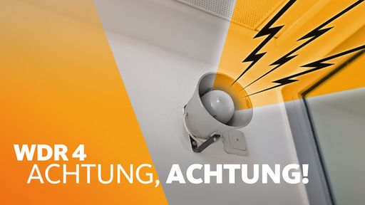 Lautsprecher und Schriftzug "WDR 4 Achtung, Achtung!"