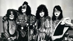 Schwarzweißaufnahme: Die Band Kiss 1974 in Sydney