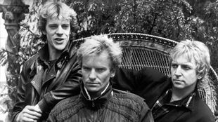 Die Mitglieder der britischen Band "The Police": Stewart Copeland, Sting und Andy Summers (1983)