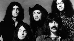Die britische Band Deep Purple auf einer schwarz-weiß Aufnahme aus den 1970er.