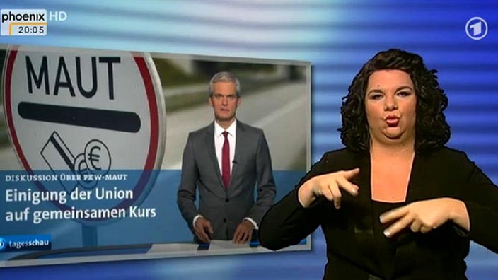 Gebärdendolmetscherin Bastienne Blatz bei der Übersetzung der Tagesschau-Berichterstattung (Screenshot)