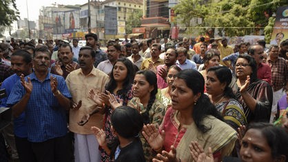 Straßenproteste von Hindus in Thiruvananthapuram, Kerala, Indien (Aufnahme vom 02. Januar 2019).