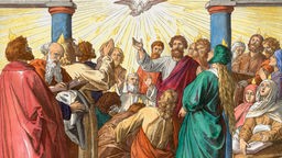 Eine Abbildung der "Ausgießung des Heiligen Geistes" aus der Schnorr-Bibel (18. Jh.) 