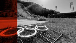Das Beitragsbild des ARD Radiofeature "Der Alpen-Kollaps" zeigt die baulichen Vorbereitungen der Olympischen Winterspiele 2026 in den Dolomiten. 