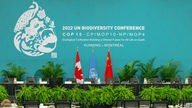 Leeres Podium bei der UN-Artenvielfaltskonferenz (19.12.2022)