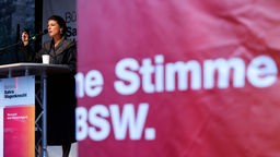 Sahra Wagenknecht bei einer Wahlkampfveranstaltung vom Bündnis Sahra Wagenknecht zur Europawahl (28.05.2024). 