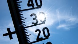 Thermometer in der Sonne, Symbolbild angekündigte Hitzewelle in Deutschland