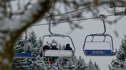 Symbolbild: Ein Sessellift mit Skifahrer:innen (Winterberg, November 2021)