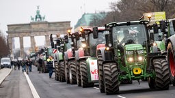 Mehrere Traktoren auf der Straße zum Brandenburger Tor.