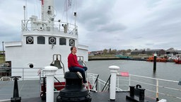 Lioba Vieira-Koberg auf dem Feuerschiff "Borkumriff"