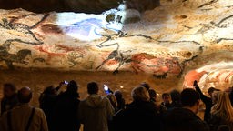 Besucher zücken ihre Kameras in den nachgebauten Höhlen von Lascaux 4