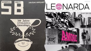 Die Schülerzeitungen "Schwarzes Brett" aus den 1960er Jahren und die "Leonarda" aus den 2020er Jahren.