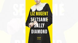 Das Cover zum Buch "Seltsame Sally Diamond" von Liz Nugent zeigt eine Frau in einem schwarzen Gewand mit weißem Spitzenkragen.