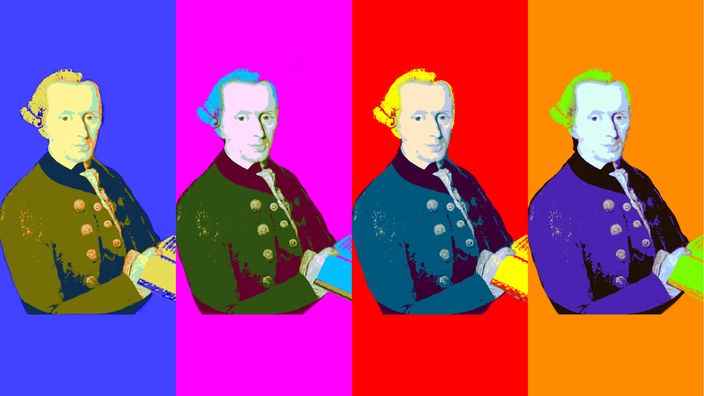 Zeichnungen mit dem Porträt von Immanuel Kant in bunten Farben im Stil von Andy Warhol