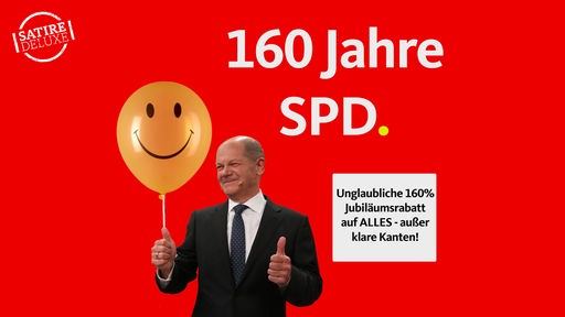 Montage eines Plakats zum 160-jährigen Jubiläum der SPD in der Optik einer Supermarktwerbung.