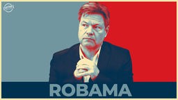Bildmontage: Porträt von Robert Habeck im Stile des "Hope"-Posters von Barack Oabama, mit der Unterschrift "Robama"