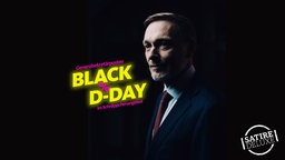 Eine satirische Werbeanzeige mit Christian Lindner und dem Slogan "Black D-Day - Generalsekretärposten im Schnäppchenangebot"