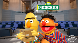 Bildmontage: Ernie und Bert halten im Bundestag das neue Entlastungspaket in Händen