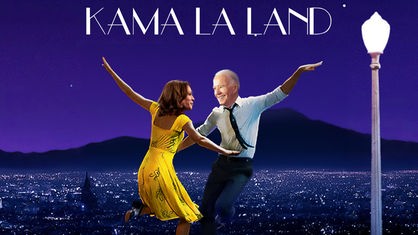 Satirische Bildmontage: Abgeändertes Plakat des Musical-Films "La La Land" auf dem Kamela Harris und US-Präsident Joe Biden auf der Straße tanzen
