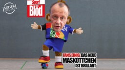 Satirische Bildmontage: Friedrich Merz als neues EM-Maskottchen