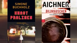 Kombo Buchcover: "Knastpralinen" von Simone Buchholz und "Bildrauschen" von Bernhard Aichner