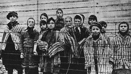 Historisches Bild: Eine Gruppe überlebender Kinder aus dem Konzentrationslager Auschwitz nach der Befreiung durch die Russische Armee,  26.01.1945.