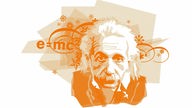 Albert Einstein mit Formel