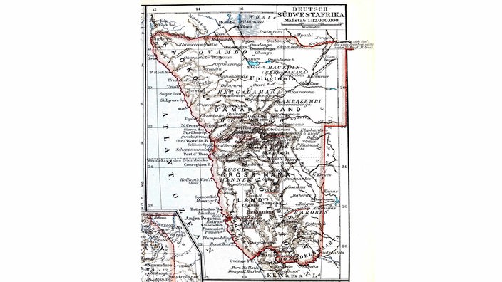 Karte der ehemaligen Kolonie Deutsch-Südwestafrika, heute Namibia