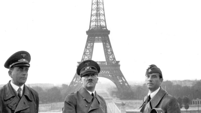 Albert Speer (li), Adolf Hittler (m) und Arno Breker (re) in Paris