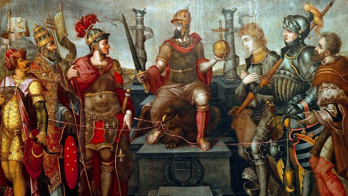 Gemälde: Kaiser Karl V. flankiert von seinen Gegnern