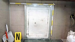 Eine Kopie eines polizeilichen Handouts zeigt die Eingangstür zu dem Keller, in dem Natascha Kampusch während ihrer Entführung festgehalten wurde.