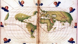 Weltkarte der Route von Ferdinand Magellan c1480-1521, als er die erste Weltumrundung leitete