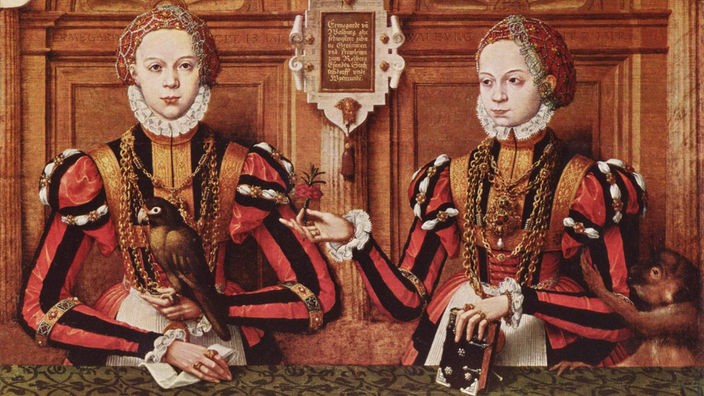 Porträt der Familie Rietberg 1564, Detail: Ermengard und Walburg von Rietberg