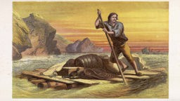 Robinson Crusoe auf seinem Floß, Gemäde 