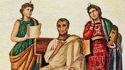 Vergil (Mitte) umgeben von seinen Musen Klio und Melpomene