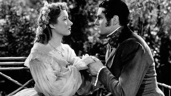 Greer Garson (als Elizabeth Bennet) und Laurence Olivier (als Mr. Darcy) im US-Spielfilm "Pride And Prejudice" von 1940