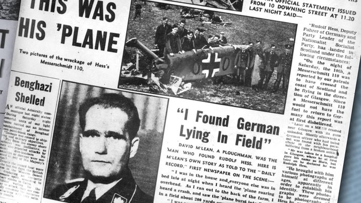 Titelseite des "Daily Record" vom 13.05.1941 zum Flug von Rudolf Heß nach Großbritannien