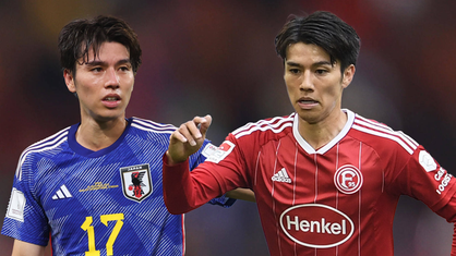 Ao Tanaka im Trikot der japanischen Nationalmannschaft (l.) und im Trikot von Fortuna Düsseldorf (r.).