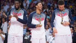 Die Weltmeister von 2014: Kenneth Faried (v.l.), Derrick Rose und Klay Thompson