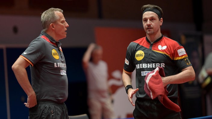 Joerg Rosskopf ( Bundestrainer ), links - Timo Boll