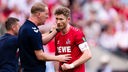 Kölns Trainer Timo Schultz unterhält sich mit seinem Kapitän Florian Kainz